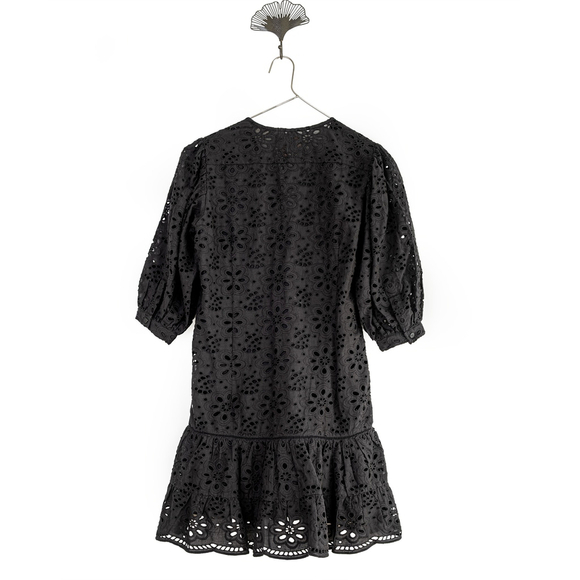 NWT BELL BY ALICIA BELL Black Eyelet Popover Flounce Mini Dress $360 - XS - Picture 3 of 10
